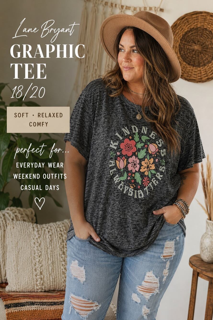 Lane Bryant Graphic Tee 18/20 Gray Floral Burnout Sheer Thin Kindness Matters